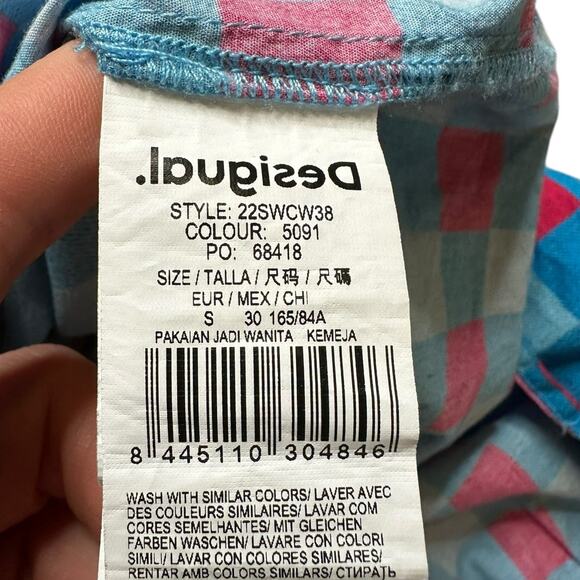 DESIGUAL X STELLA JEAN Oversized Pink Blue Plaid Long Sleeve Button Down Shirt S - Picture 6 of 9